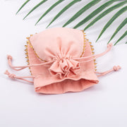 Pack Of 100 Peach Round Lace Jewelry Packaging Pouch, Designer Wedding Favor Bags